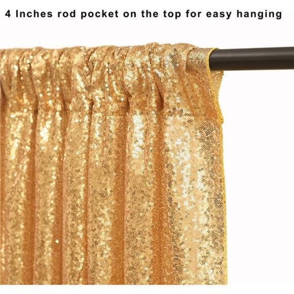 Gold Sequin Backdrop Curtain Panels Stage 2 Pieces 2FTx8FT Wedding Party - Picture 3 of 6